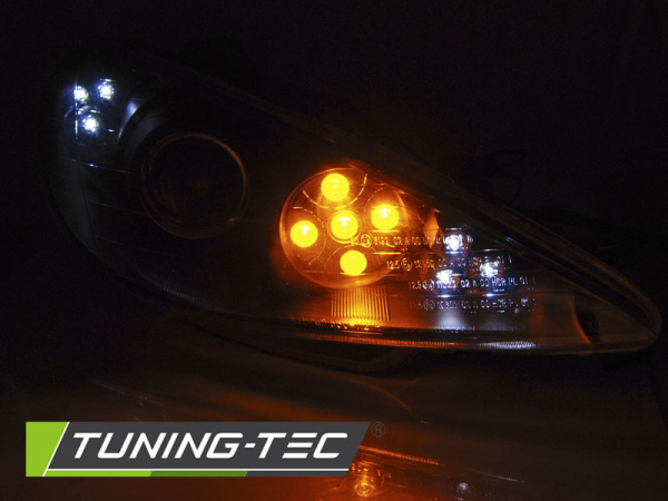 LED Angel Eyes Scheinwerfer für Peugeot 206 02-14 schwarz mit LED Blinker